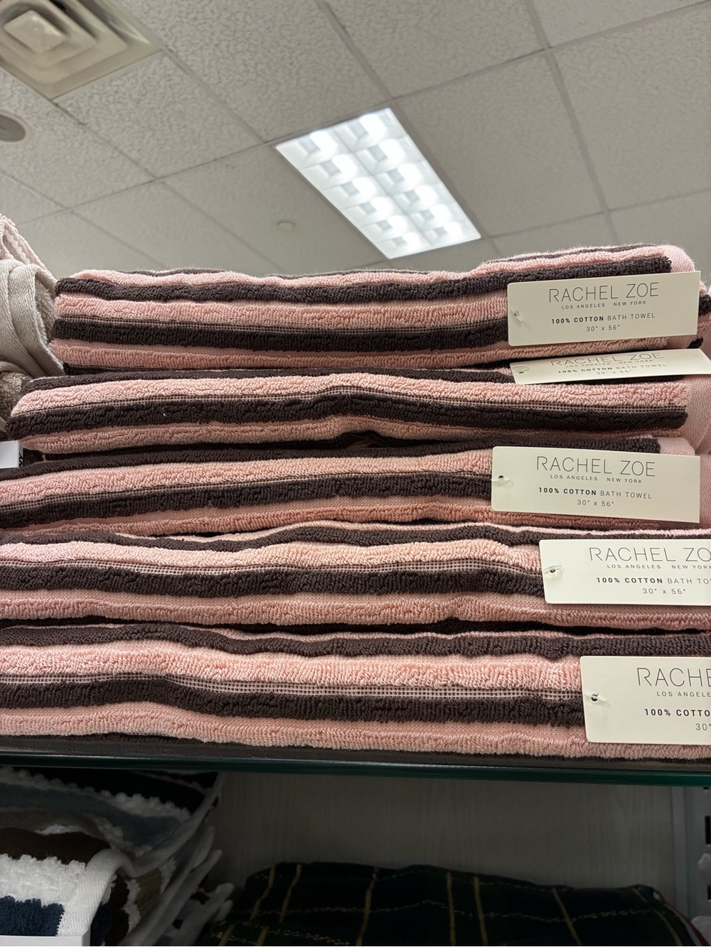 Set of three-Rachel Zoe Pink & Brown Striped Cotton Bath Towels